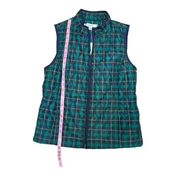 Croft & Barrow NWT Vest Sz M Green Blue Plaid Sleeveless Quilted Full Zip Preppy - Picture 4 of 7